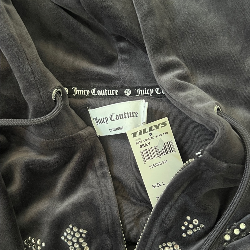 Velour Zip Hoodie & Drawstring Joggers Set - Charcoal - Picture 6 of 6